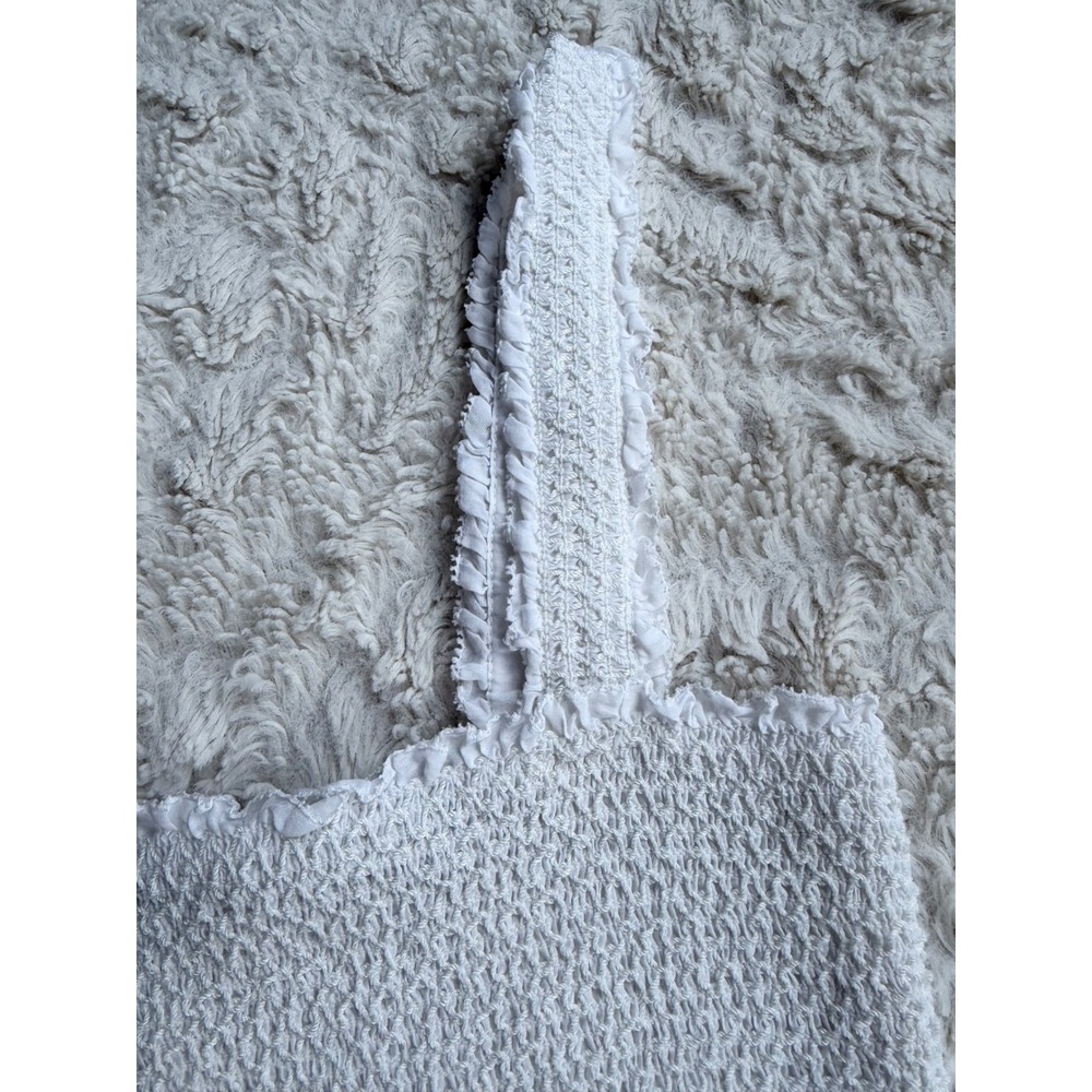 Alice + Olivia White Smocked Cotton Silk Ruffle Crop Top Sleeveless Tank Cami M - Picture 6 of 14